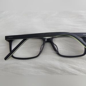 HUGO Women's Prescription Glasses with Black Frame and Subtle Green Accent